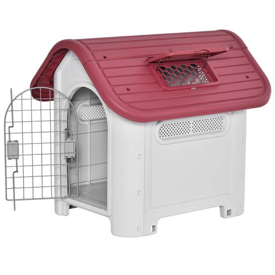 Chalet pour chien en plastique rouge avec toit ouvrant et porte, 59 x 75 x 66 cm - PANGIVO - Image 7