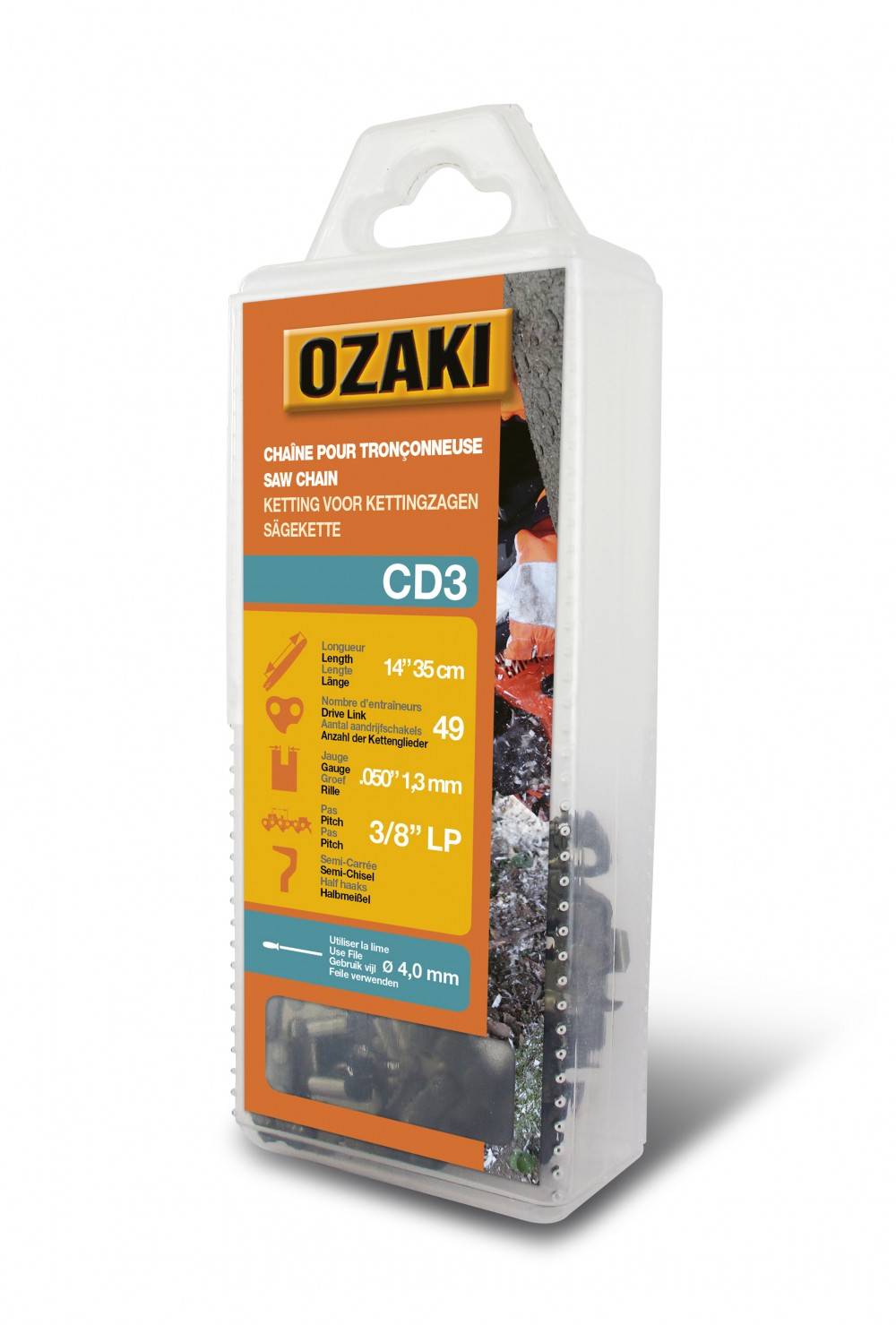 Centrale Brico - Chaîne de tronçonneuse OZAKI semi carrée: .3/8"LP .050 (1,3mm) 49 entraîneurs Centrale Brico