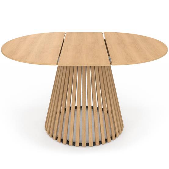 Table à manger extensible ronde CARMEN 4-8 personnes pied bois en lattes et plateau bois 110 - 150 cm - Image 3