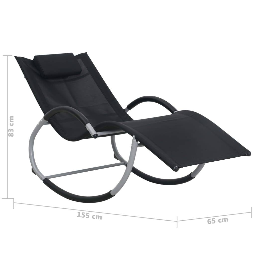 Helloshop26 - Transat chaise longue bain de soleil lit de jardin terrasse meuble d'extérieur avec oreiller noir textilène - Imagen 5