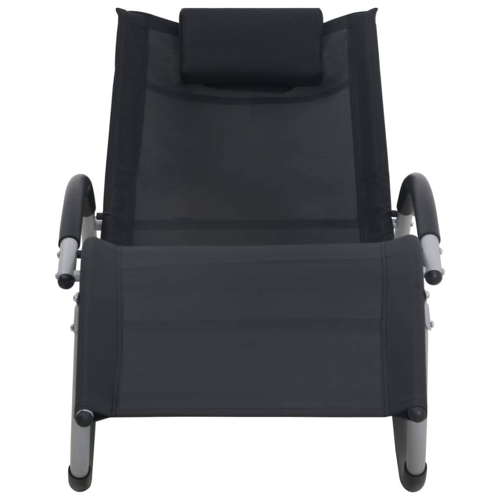 Helloshop26 - Transat chaise longue bain de soleil lit de jardin terrasse meuble d'extérieur avec oreiller noir textilène - Imagen 2