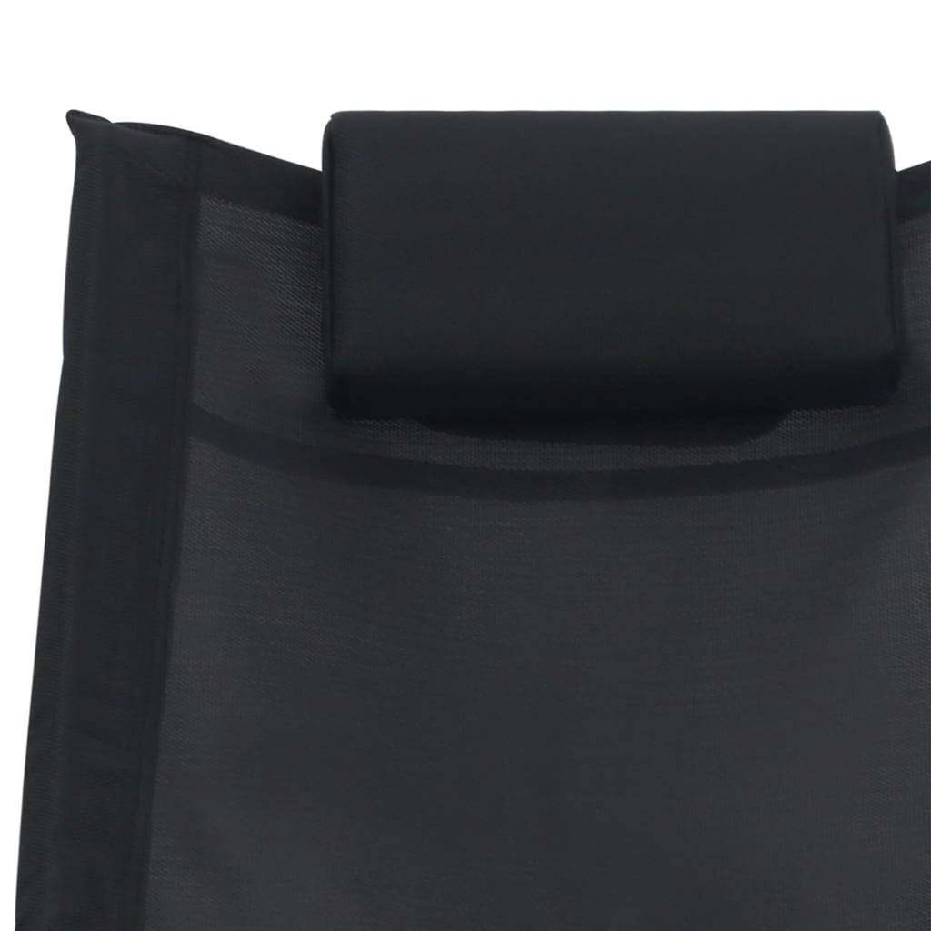 Helloshop26 - Transat chaise longue bain de soleil lit de jardin terrasse meuble d'extérieur avec oreiller noir textilène - Imagen 4