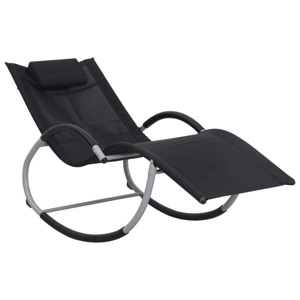 Helloshop26 - Transat chaise longue bain de soleil lit de jardin terrasse meuble d'extérieur avec oreiller noir textilène - Imagen 1
