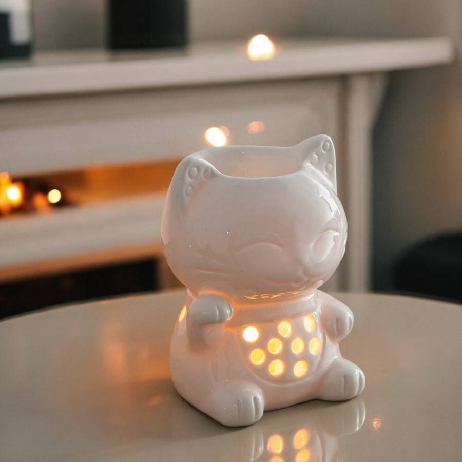 Brûle-Parfum Céramy Tommy 40 ml - Artisanat porte-bonheur - Aromathérapie - Brûleur Fondant parfumé - Déco Chat - H 12,5 cm - Image 6