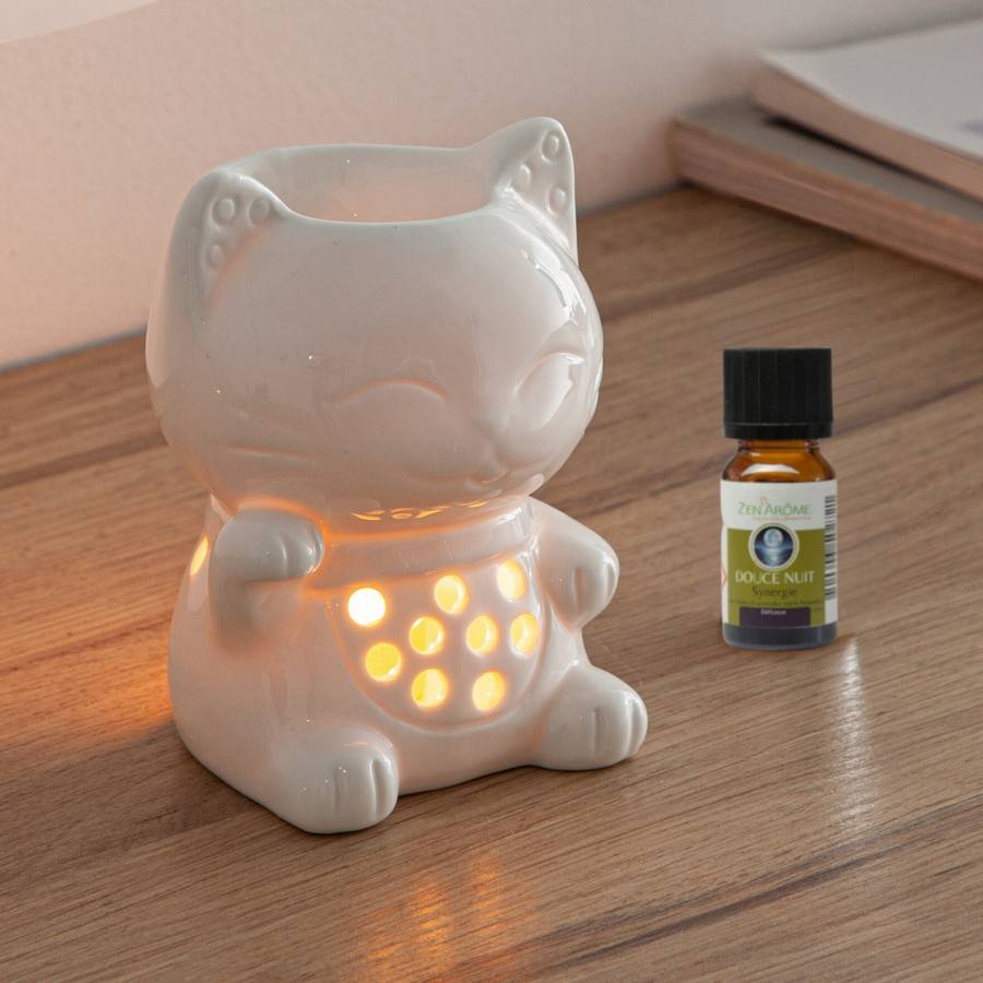 Brûle-Parfum Céramy Tommy 40 ml - Artisanat porte-bonheur - Aromathérapie - Brûleur Fondant parfumé - Déco Chat - H 12,5 cm - Image 10