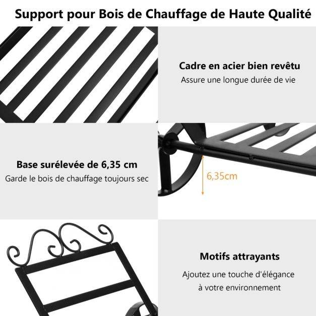 Helloshop26 - Range bûches en métal serviteur de cheminée avec 4 roues pour intérieur et extérieur idéal pour cheminée foyer noir - Imagen 2