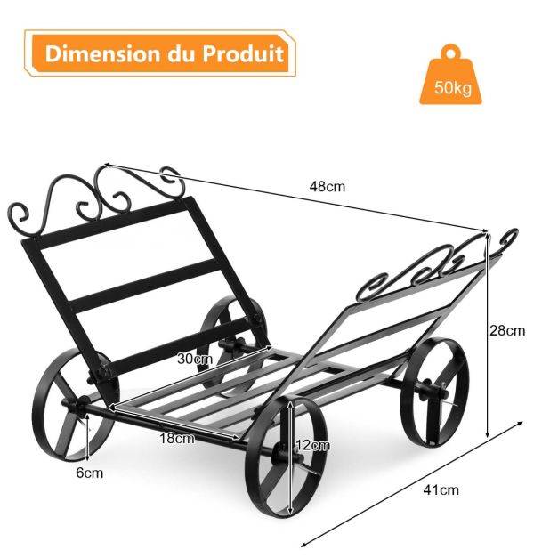 Helloshop26 - Range bûches en métal serviteur de cheminée avec 4 roues pour intérieur et extérieur idéal pour cheminée foyer noir - Imagen 4