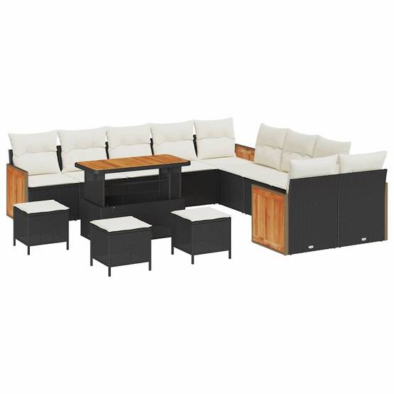 Canapé Extérieur Géant 18 Pcs Noir Crème Polyrotin Pour Events et Acacia avec Coussins Déhoussables – ComfortXL Outdoor Living - Image 2