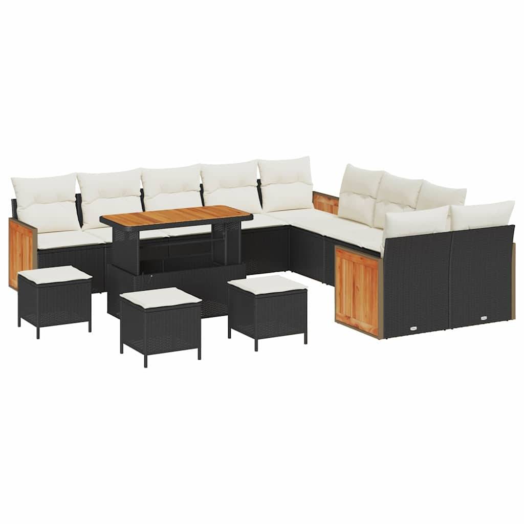 Canapé Extérieur Géant 18 Pcs Noir Crème Polyrotin Pour Events et Acacia avec Coussins Déhoussables – ComfortXL Outdoor Living - Image 2