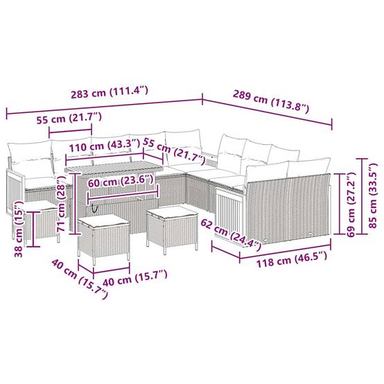 Canapé Extérieur Géant 18 Pcs Noir Crème Polyrotin Pour Events et Acacia avec Coussins Déhoussables – ComfortXL Outdoor Living - Image 5