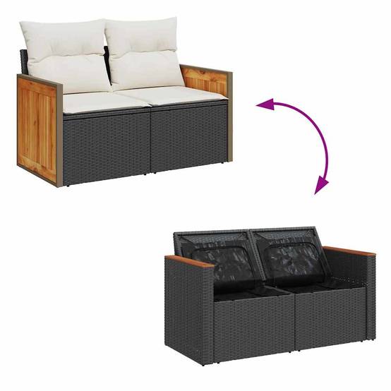 Canapé Extérieur Géant 18 Pcs Noir Crème Polyrotin Pour Events et Acacia avec Coussins Déhoussables – ComfortXL Outdoor Living - Image 6