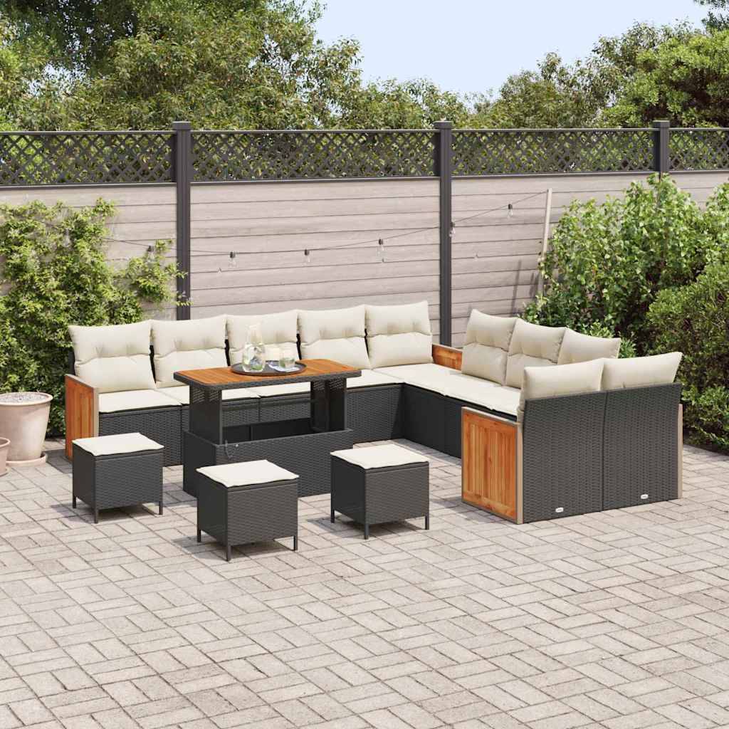 Canapé Extérieur Géant 18 Pcs Noir Crème Polyrotin Pour Events et Acacia avec Coussins Déhoussables – ComfortXL Outdoor Living - Image 3
