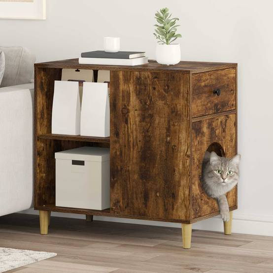 Grande Maison Chat Chêne Fumé Brun 72cm pour Grand Chat Isolé Robuste - ComfortXL Outdoor Living - Image 1