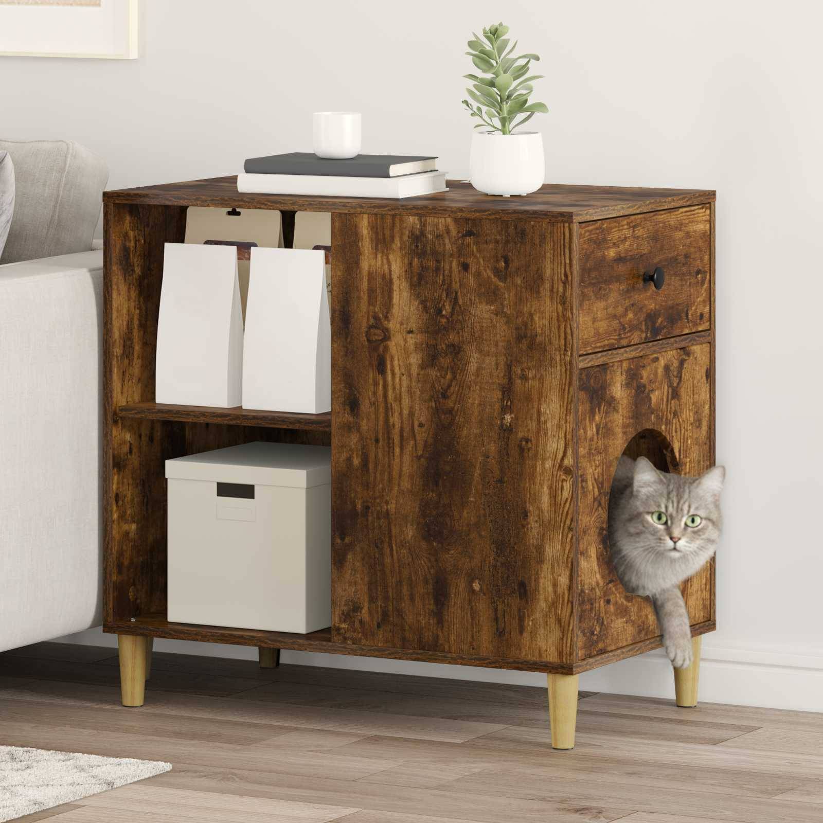 Grande Maison Chat Chêne Fumé Brun 72cm pour Grand Chat Isolé Robuste - ComfortXL Outdoor Living - Image 1