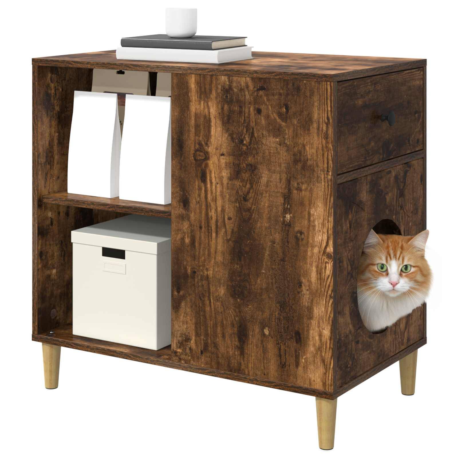 Grande Maison Chat Chêne Fumé Brun 72cm pour Grand Chat Isolé Robuste - ComfortXL Outdoor Living - Image 3