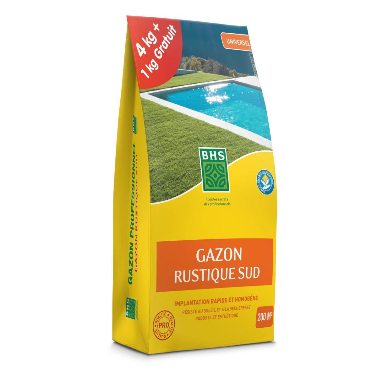 BHS - Gazon Rustique SUD, marque BHS, sac de 5 kilos dont 1 gratuit, 200m²