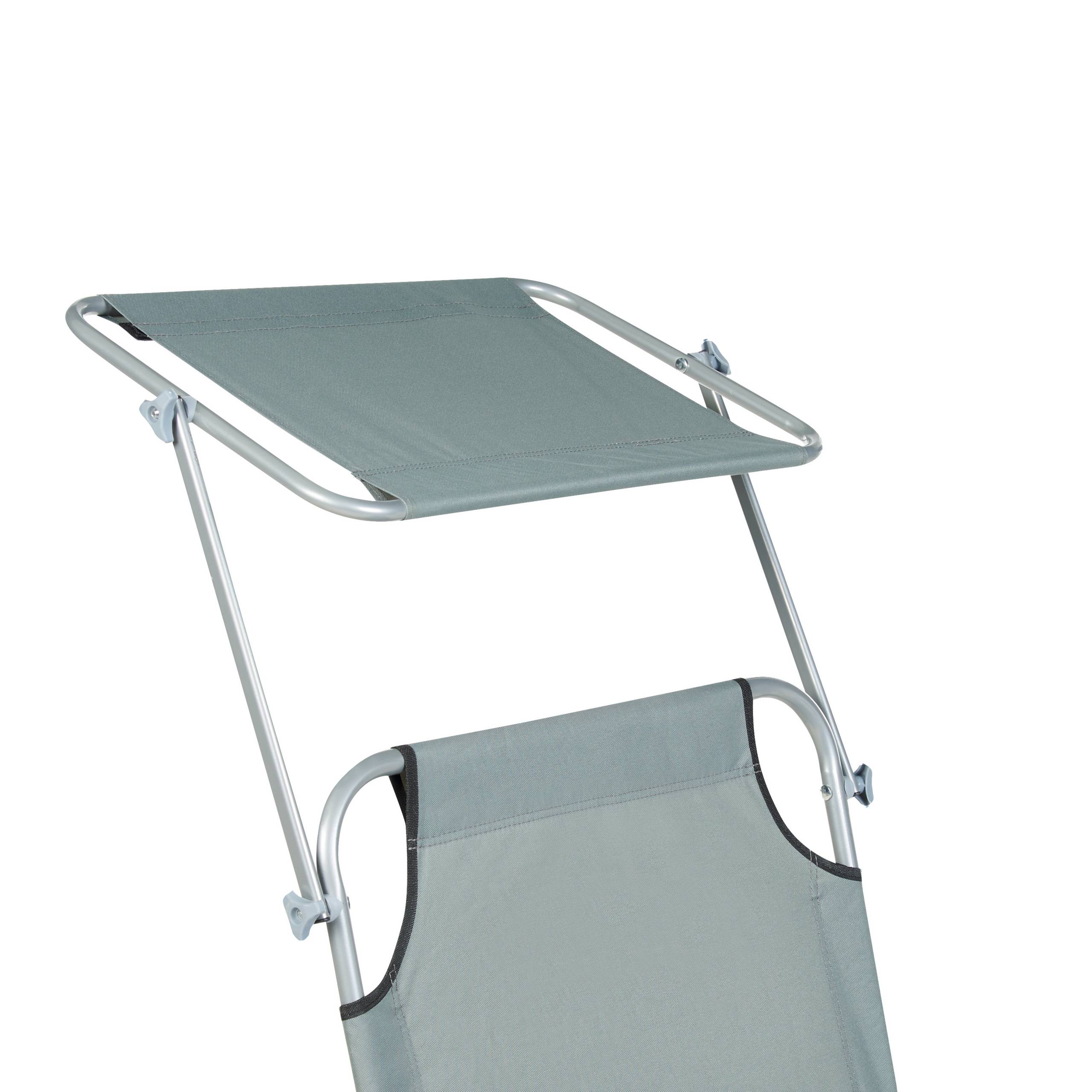 Beliani - Transat de Jardin Bain de Soleil Pliant en Tissu Polyester Gris et Acier avec Pare Soleil Pratique Idéal pour Terrasse ou Balcon - Imagen 8