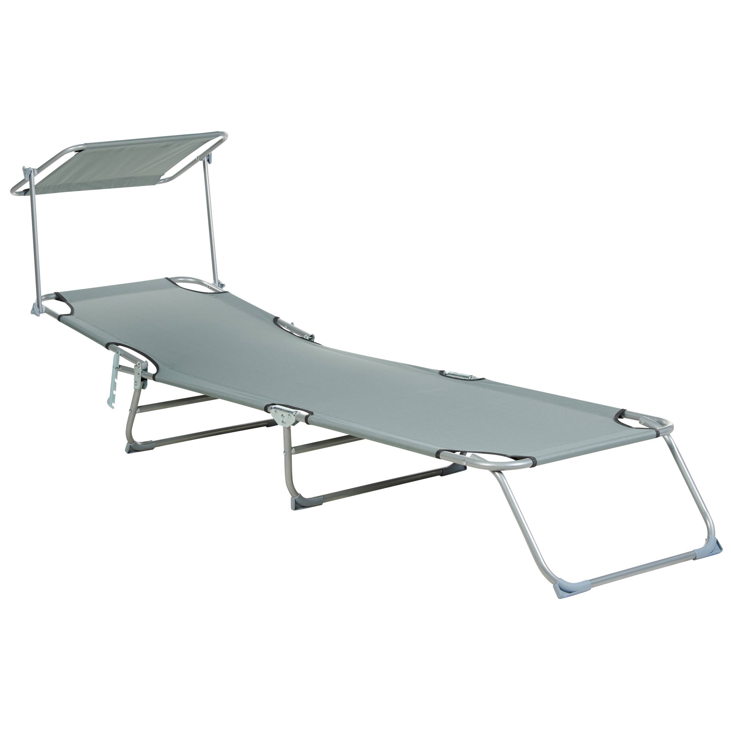 Beliani - Transat de Jardin Bain de Soleil Pliant en Tissu Polyester Gris et Acier avec Pare Soleil Pratique Idéal pour Terrasse ou Balcon - Imagen 5