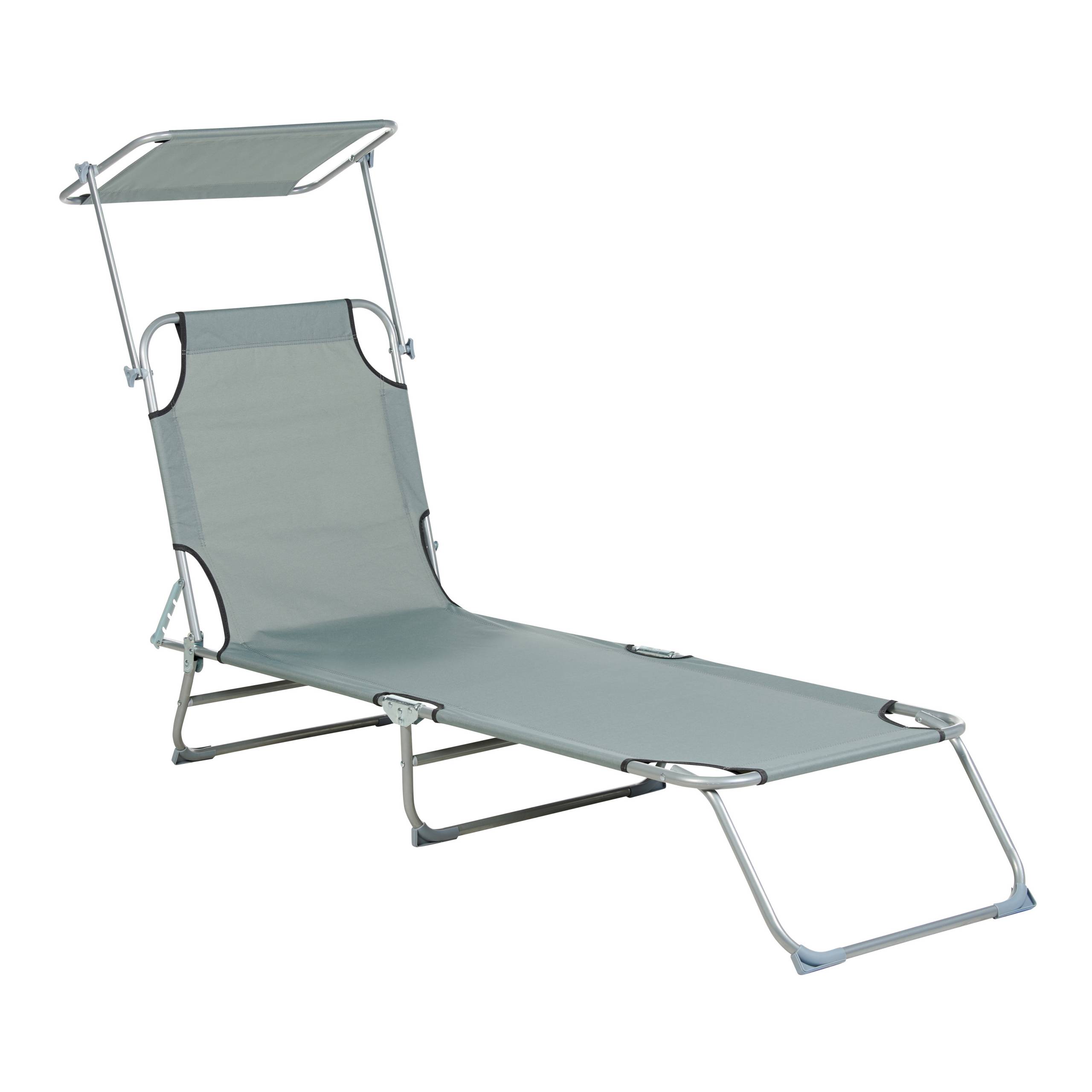 Beliani - Transat de Jardin Bain de Soleil Pliant en Tissu Polyester Gris et Acier avec Pare Soleil Pratique Idéal pour Terrasse ou Balcon - Imagen 4