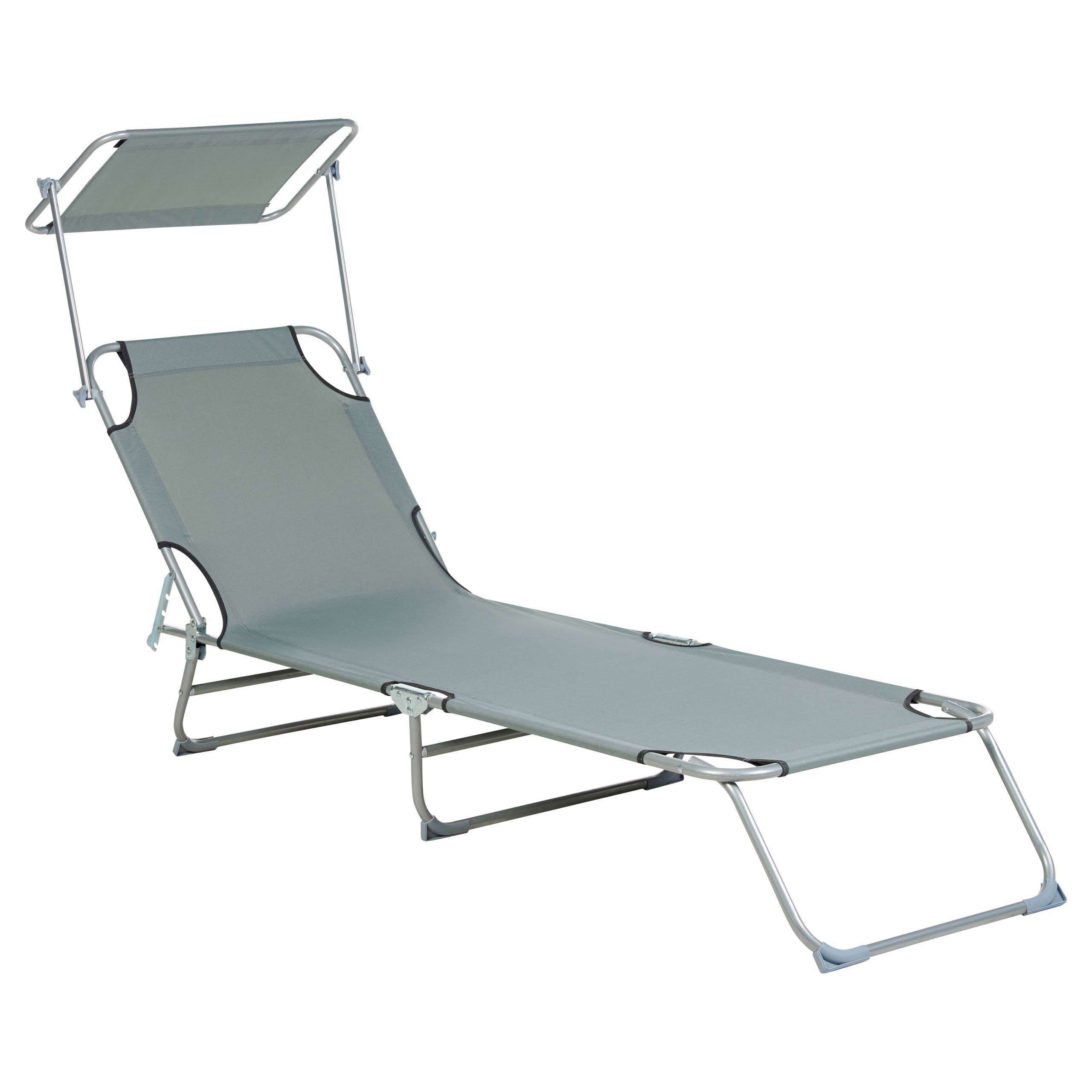 Beliani - Transat de Jardin Bain de Soleil Pliant en Tissu Polyester Gris et Acier avec Pare Soleil Pratique Idéal pour Terrasse ou Balcon - Imagen 1