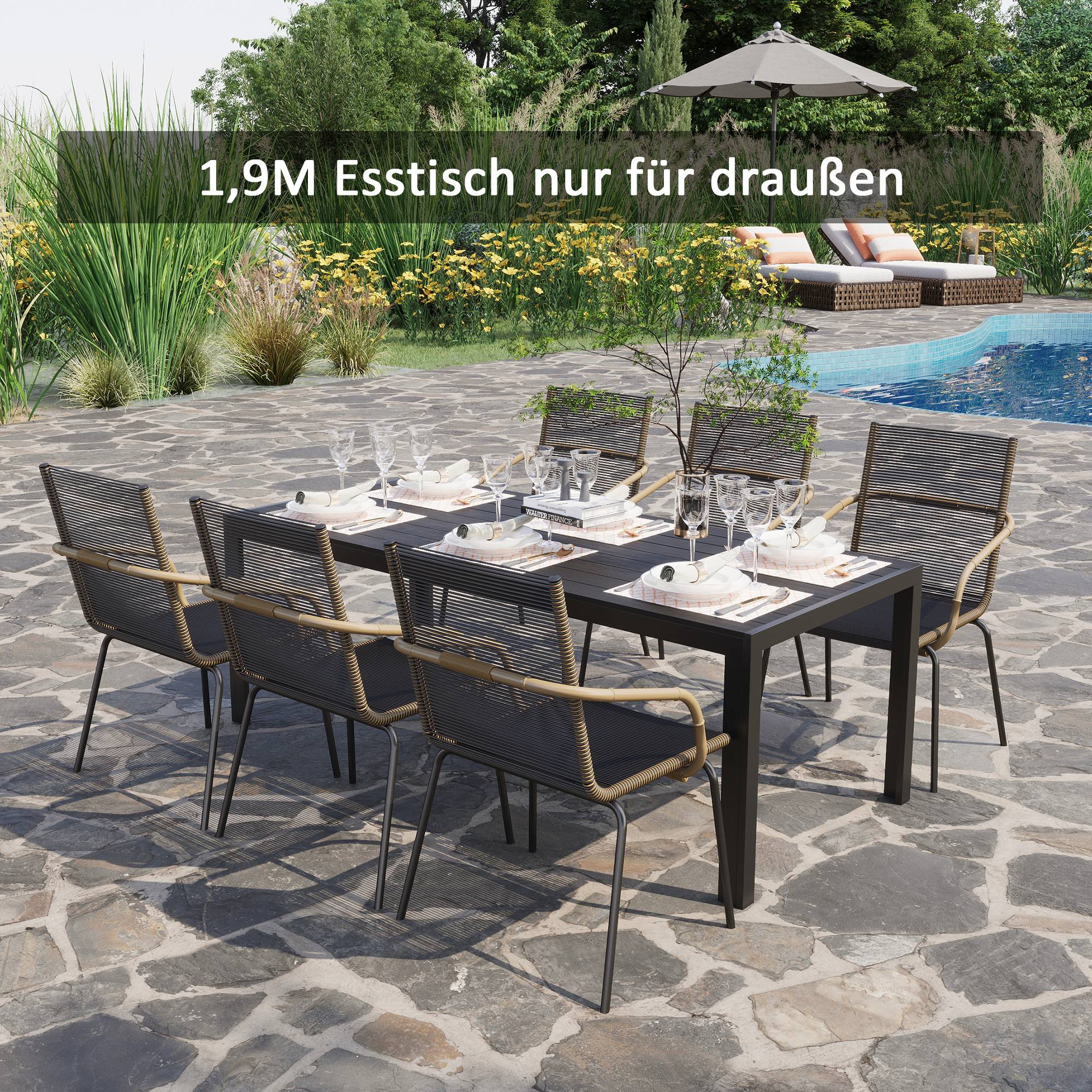 Table de jardin noire 190 x 84,5 x 72 cm en plastique effet bois - Image 3
