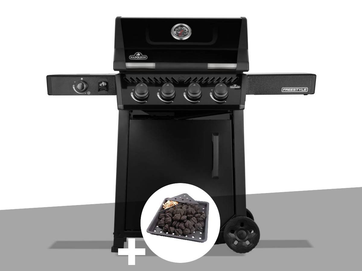Napoleon - Barbecue gaz Freestyle 425 noir 4 brûleurs + 1 réchaud latéral + Plateau charbon - Napoléon - Image 1