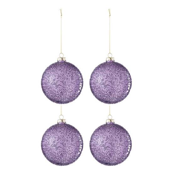 Lot de 4 Boules de Noël "Perla" 10cm Mauve