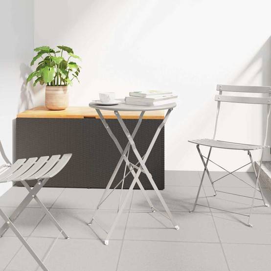 Table de Bistrot Ronde Pliante Ø50cm Beige, Petite Table d'Extérieur en Acier, Parfaite pour 2 Personnes – ComfortXL Outdoor Living - Image 1