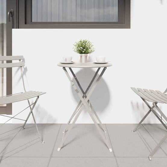 Table de Bistrot Ronde Pliante Ø50cm Beige, Petite Table d'Extérieur en Acier, Parfaite pour 2 Personnes – ComfortXL Outdoor Living - Image 3