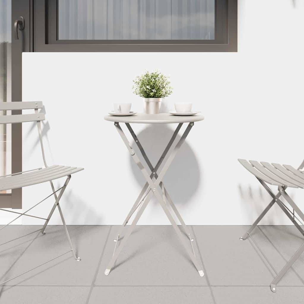 Table de Bistrot Ronde Pliante Ø50cm Beige, Petite Table d'Extérieur en Acier, Parfaite pour 2 Personnes – ComfortXL Outdoor Living - Image 3