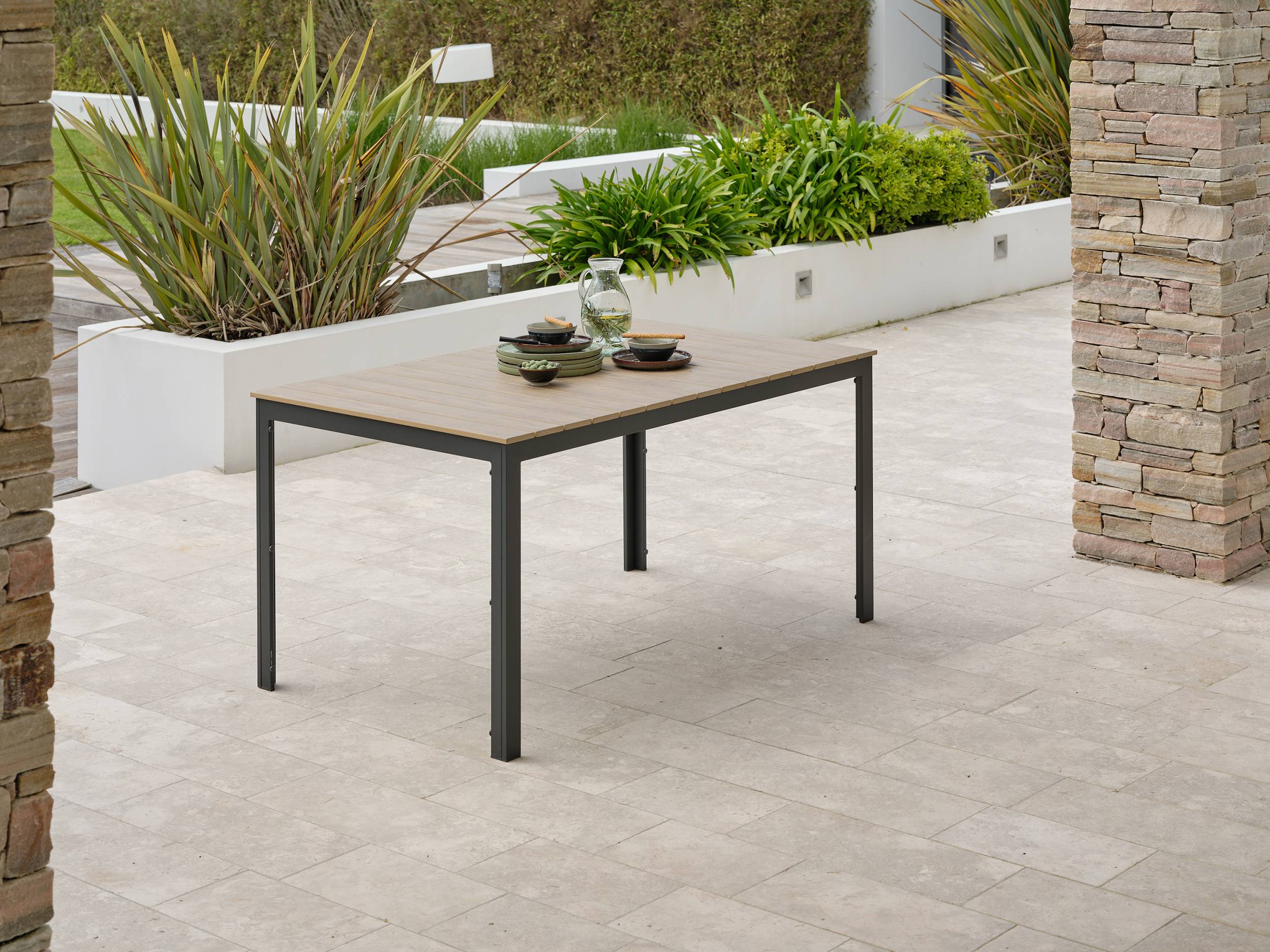 Dcb Garden - Table de jardin en alu plateau en polywood imitation bois - Gris anthracite - BOSTON - Imagen 6