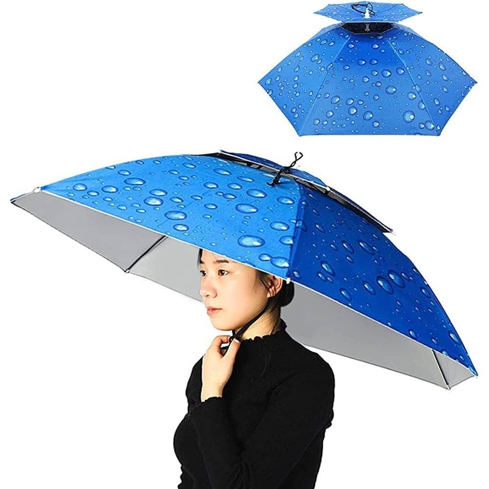 Vllentin Chapeau-Parapluie Double Couche – Mains Libres, Anti-UV, Pliable, Pour Jardinage, Pêche, Camping