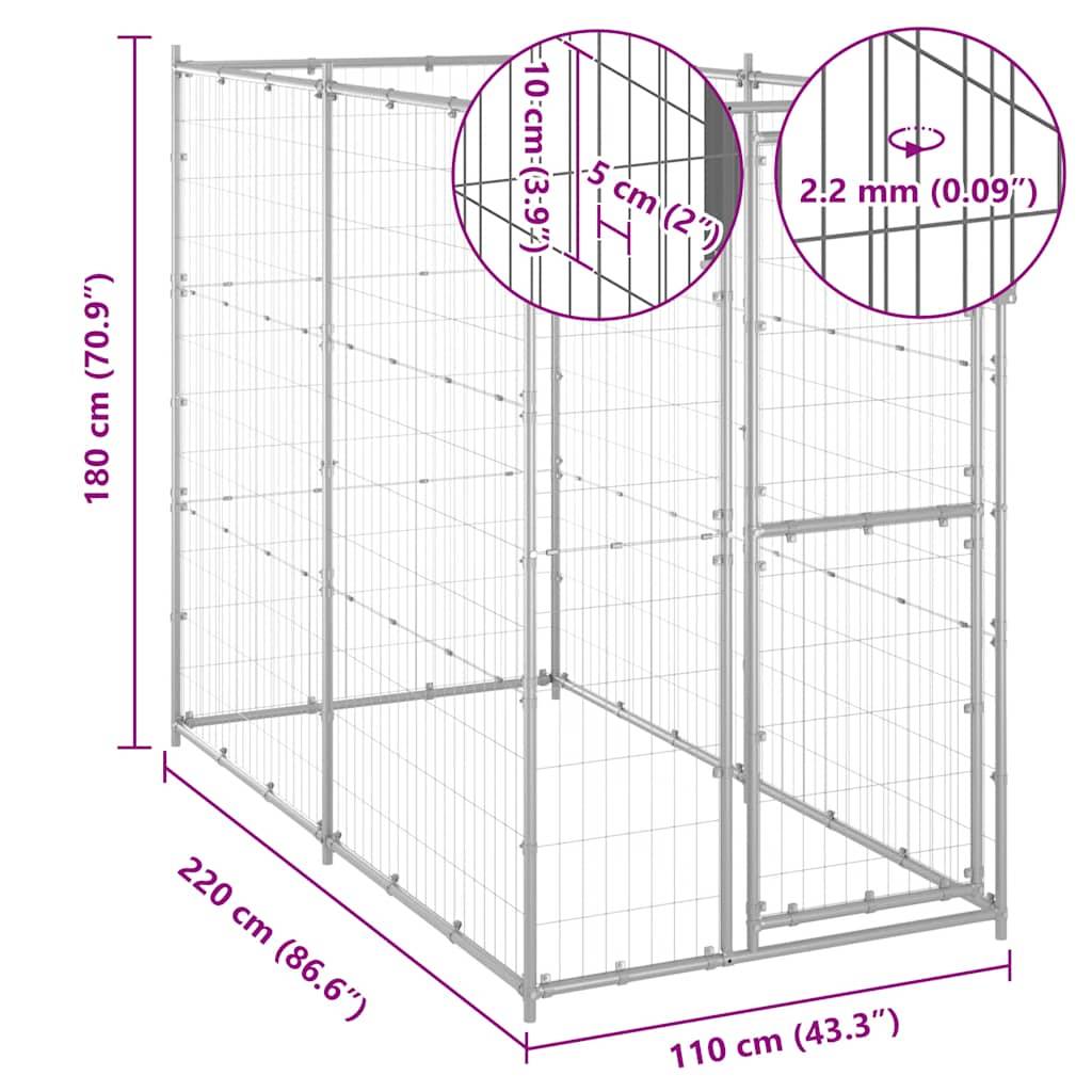 Vidaxl - Chenil extérieur pour chiens Acier galvanisé 110x220x180 cm vidaXL 150801 - Imagen 3