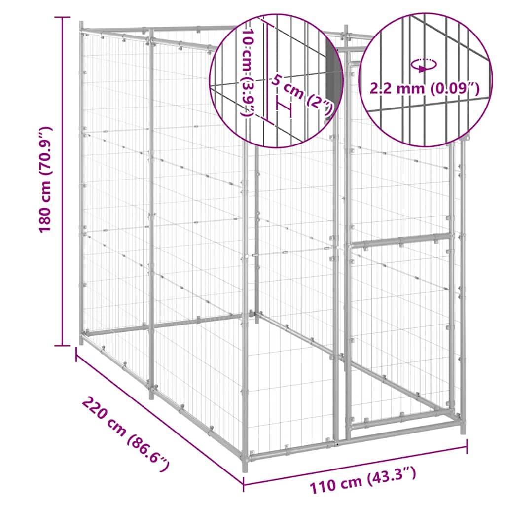 Vidaxl - Chenil extérieur pour chiens Acier galvanisé 110x220x180 cm vidaXL 150801 - Imagen 6