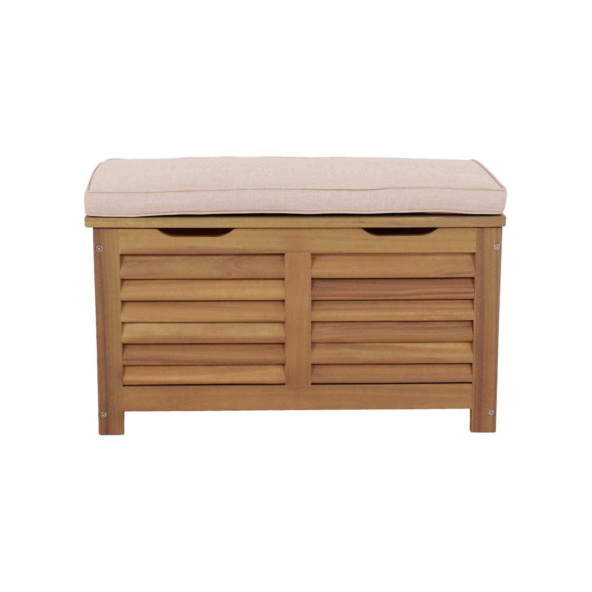 Coffre de jardin / Banc bois d'acacia 63L naturel avec vérins - Zafra | sweeek - Image 3