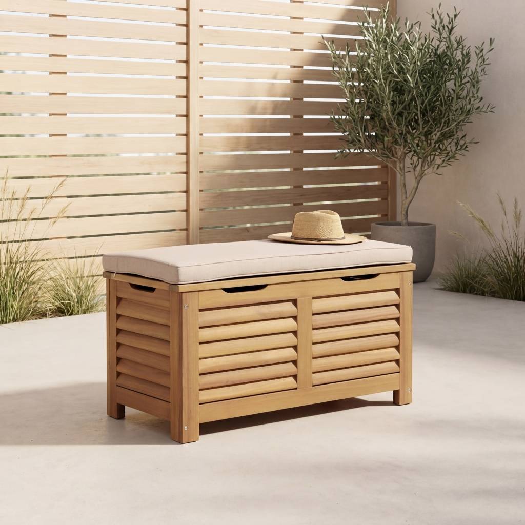Coffre de jardin / Banc bois d'acacia 63L naturel avec vérins - Zafra | sweeek - Image 1