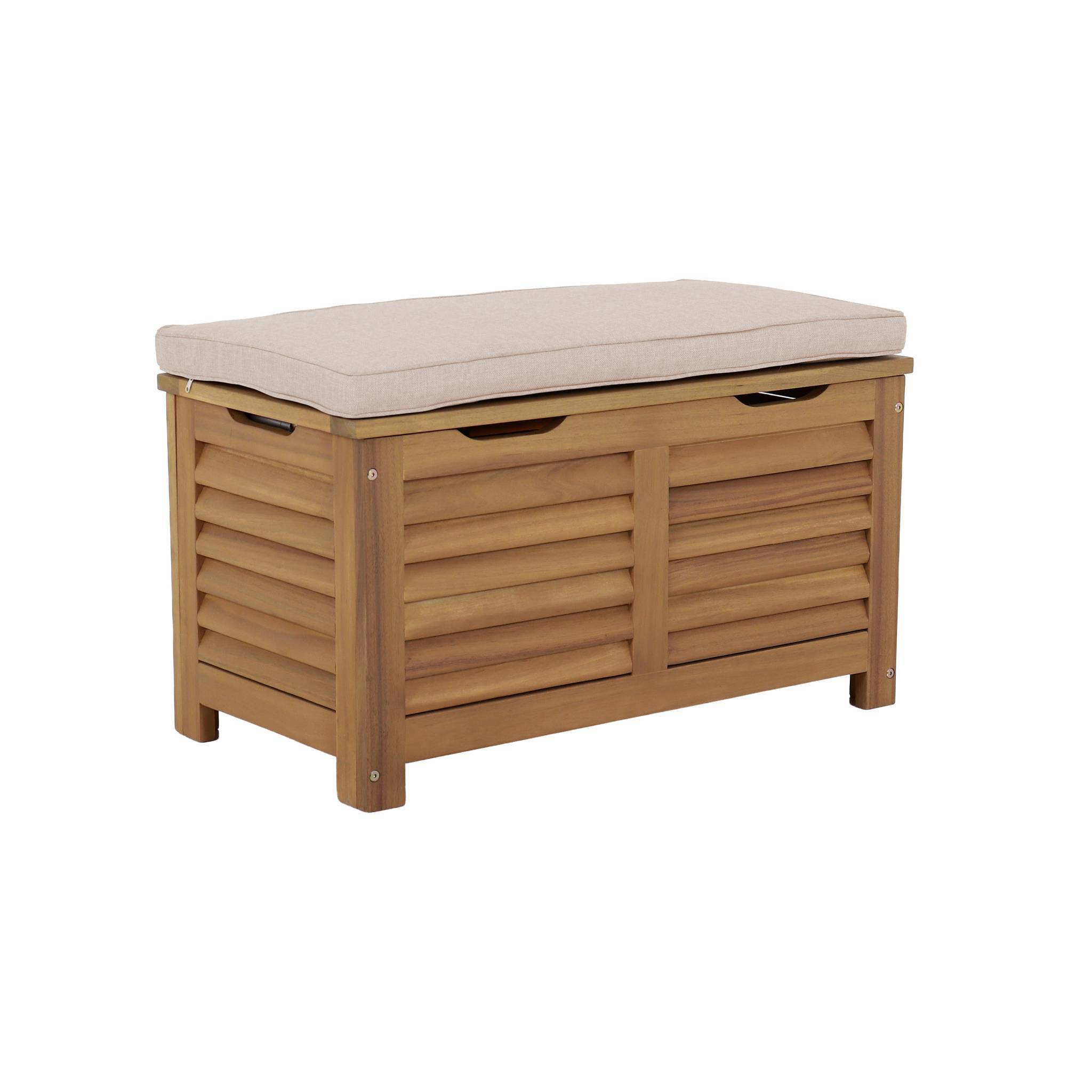 Coffre de jardin / Banc bois d'acacia 63L naturel avec vérins - Zafra | sweeek - Image 2