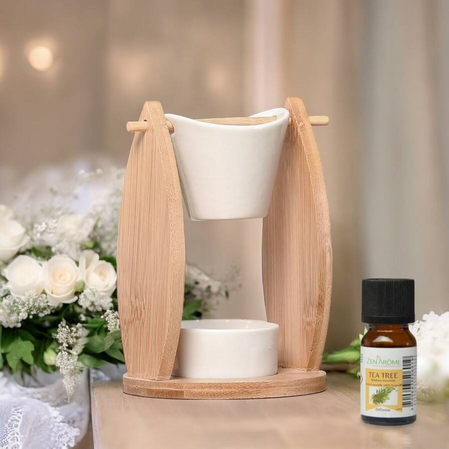 Brûle Parfum Voile - Brûleur Fondant Parfumé – Diffuseur Huile Essentielle – Brûleur en céramique et bambou - H: 12 cm - Zen'Arôme - Image 9