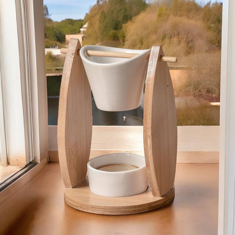 Brûle Parfum Voile - Brûleur Fondant Parfumé – Diffuseur Huile Essentielle – Brûleur en céramique et bambou - H: 12 cm - Zen'Arôme - Image 6