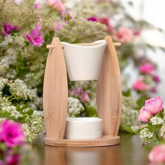 Brûle Parfum Voile - Brûleur Fondant Parfumé – Diffuseur Huile Essentielle – Brûleur en céramique et bambou - H: 12 cm - Zen'Arôme - Image 1