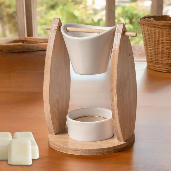 Brûle Parfum Voile - Brûleur Fondant Parfumé – Diffuseur Huile Essentielle – Brûleur en céramique et bambou - H: 12 cm - Zen'Arôme - Image 5