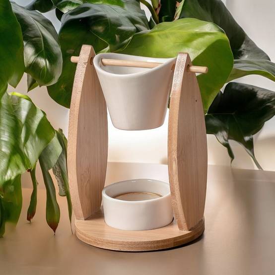 Brûle Parfum Voile - Brûleur Fondant Parfumé – Diffuseur Huile Essentielle – Brûleur en céramique et bambou - H: 12 cm - Zen'Arôme - Image 8