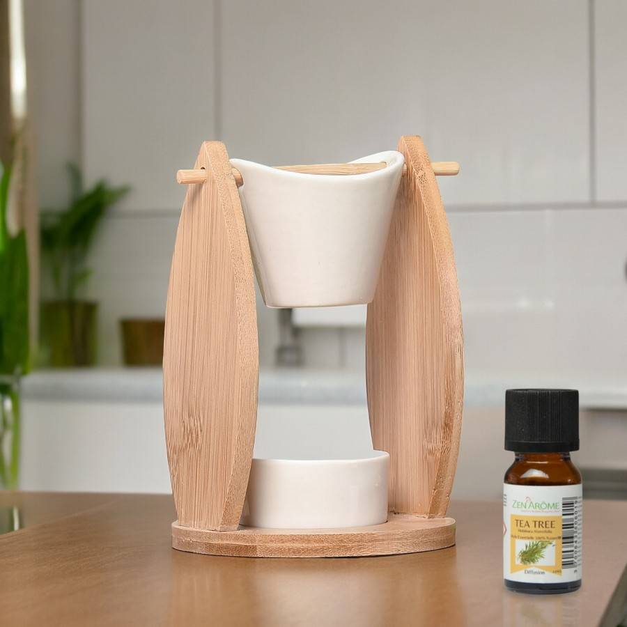 Brûle Parfum Voile - Brûleur Fondant Parfumé – Diffuseur Huile Essentielle – Brûleur en céramique et bambou - H: 12 cm - Zen'Arôme - Image 10