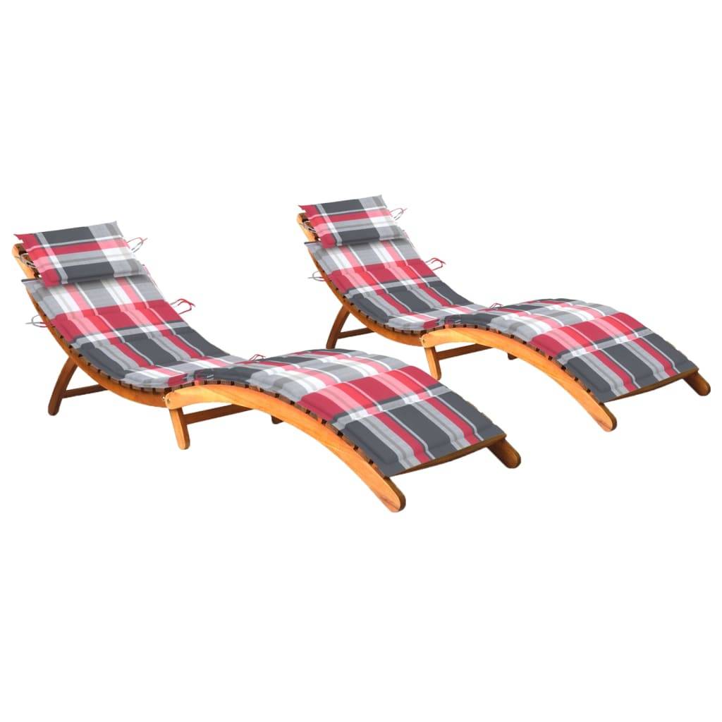 Helloshop26 - Lot de 2 transats chaise longue bain de soleil lit de jardin terrasse meuble d'extérieur avec coussins bois d'acacia solide - Imagen 1
