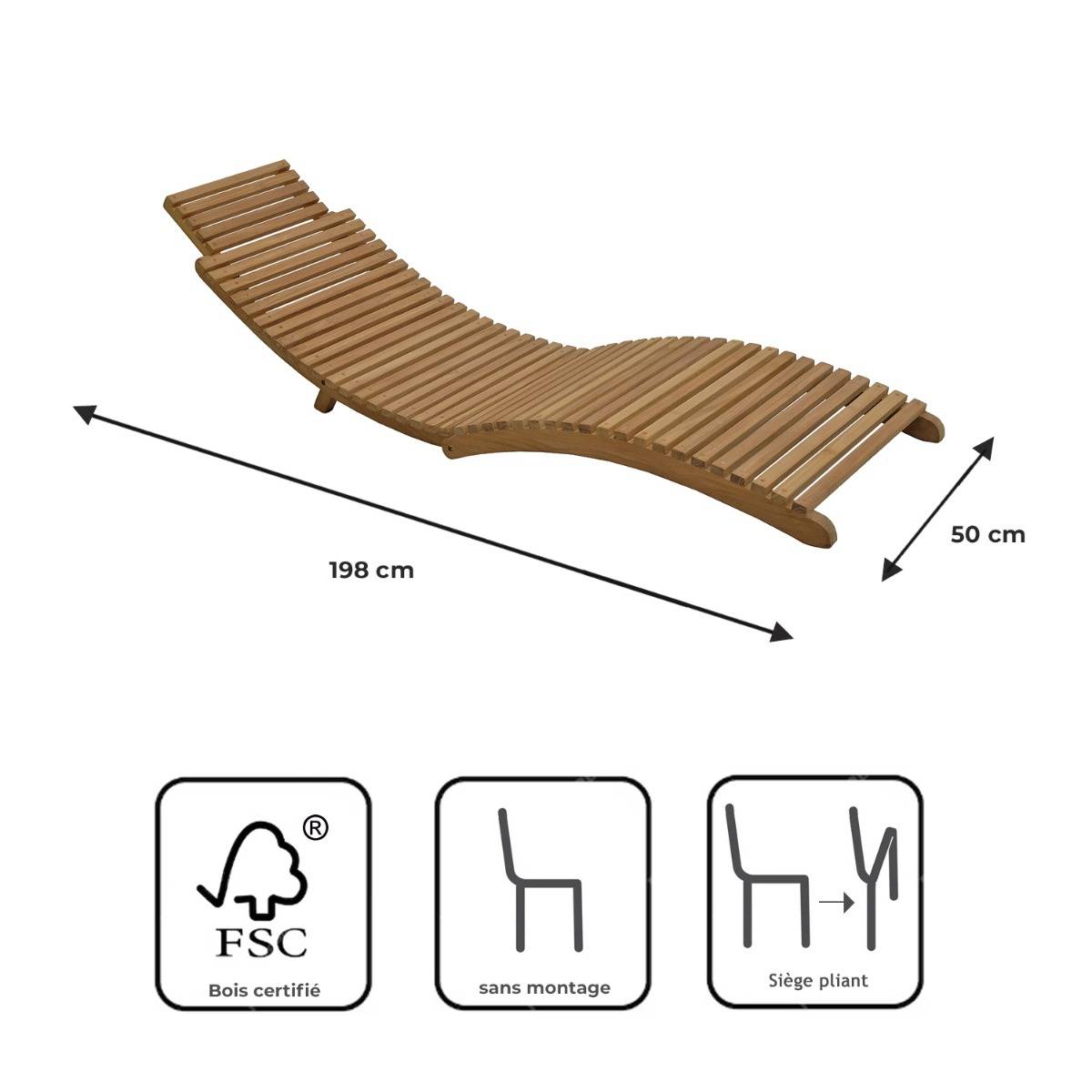 Teck'Attitude - Bain de soleil pliant en teck massif Relax - TECK'Attitude - Imagen 9