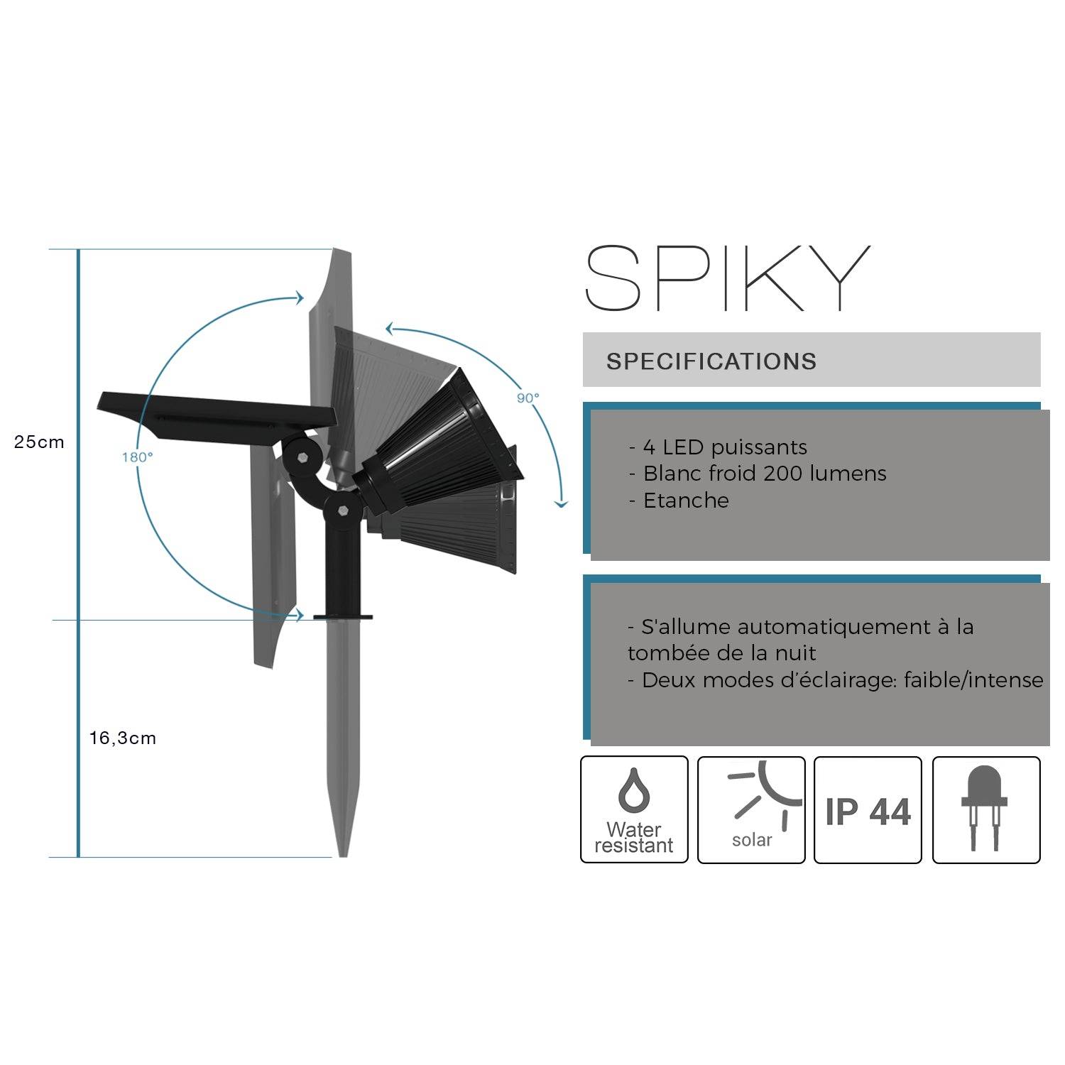 Lumisky - 4 Spots solaires projecteurs SPIKY Blanc froid 100LM - Imagen 6