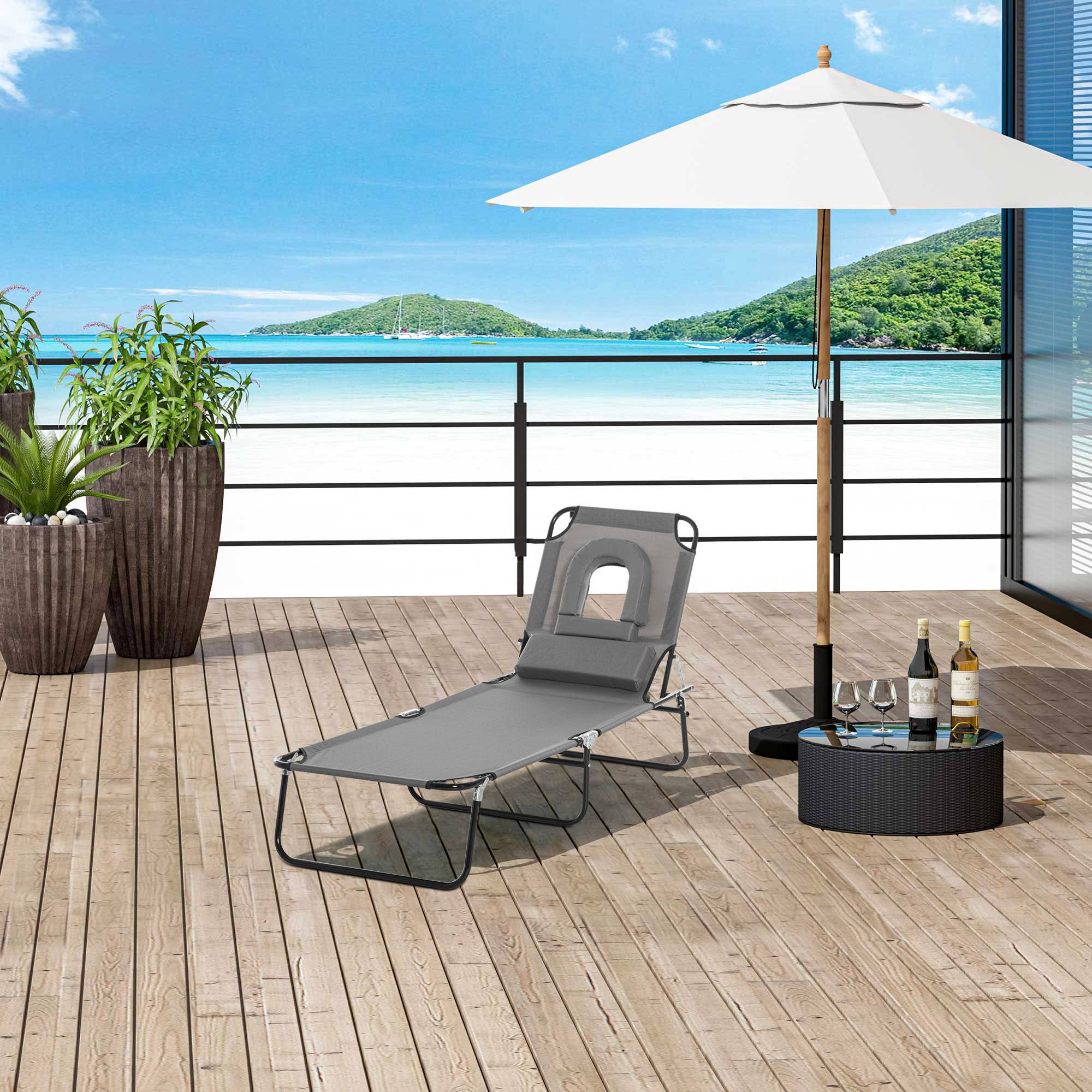 Bain de Soleil Pliable transat inclinable 4 Positions Chaise Longue 3 Coussins fournis Gris fr106 - Image 4