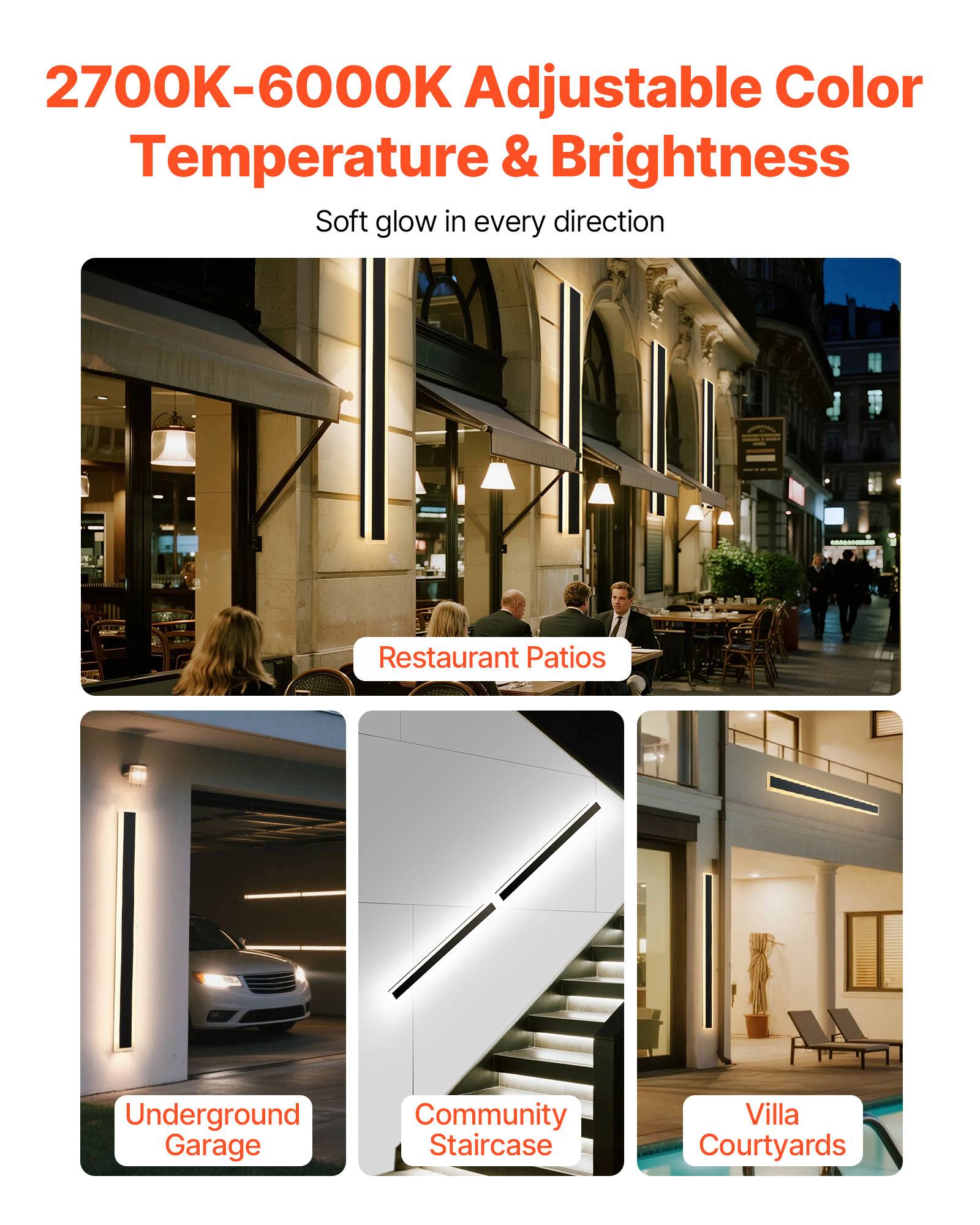 VEVOR Applique Murale Extérieur Éclairage LED 21 W Lot de 2 1,2 m 2700 K-6000 K - Image 3