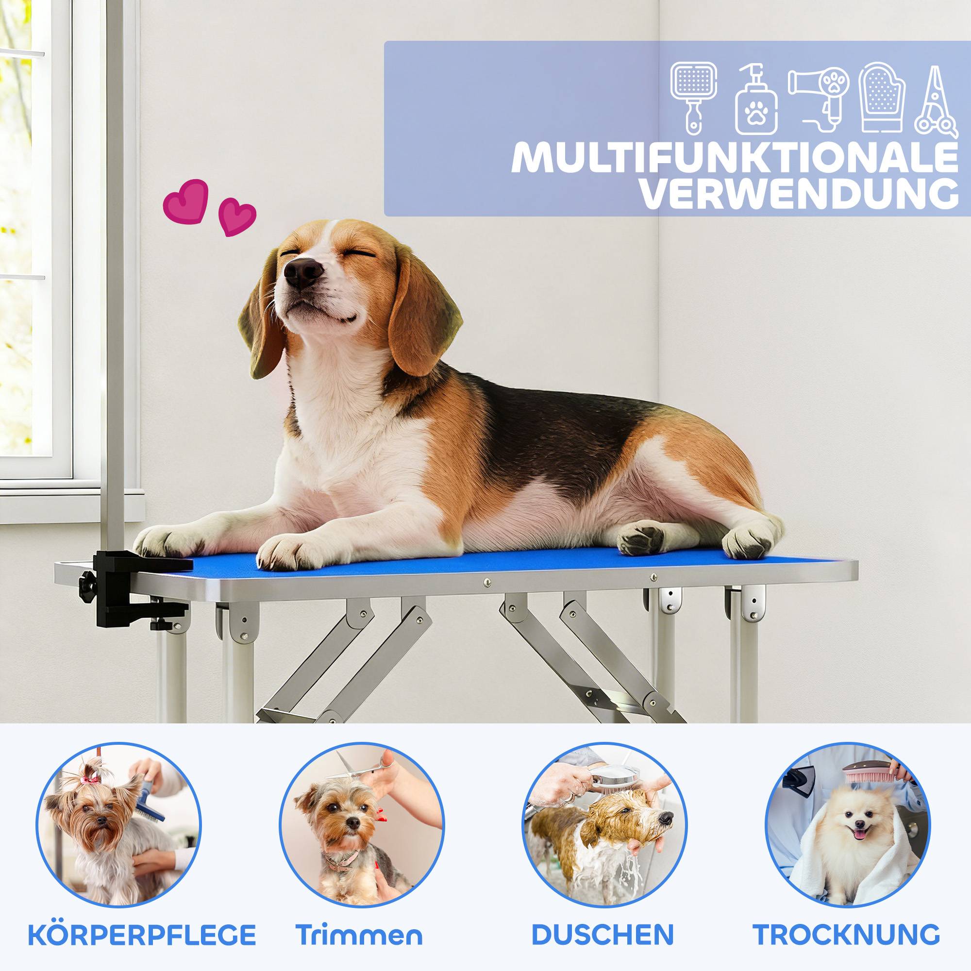 ComfortXL - Table de toilettage pour chien acier inoxydable 81 x 48,5 x 80 cm bleue pliable avec potence réglable - Image 7