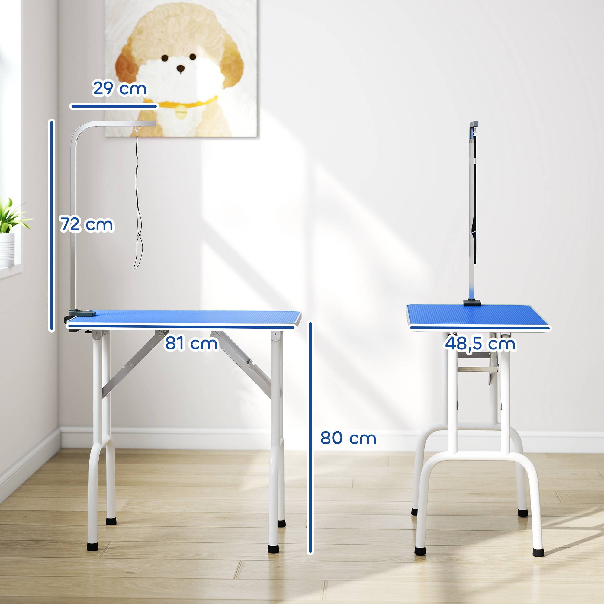 ComfortXL - Table de toilettage pour chien acier inoxydable 81 x 48,5 x 80 cm bleue pliable avec potence réglable - Image 3